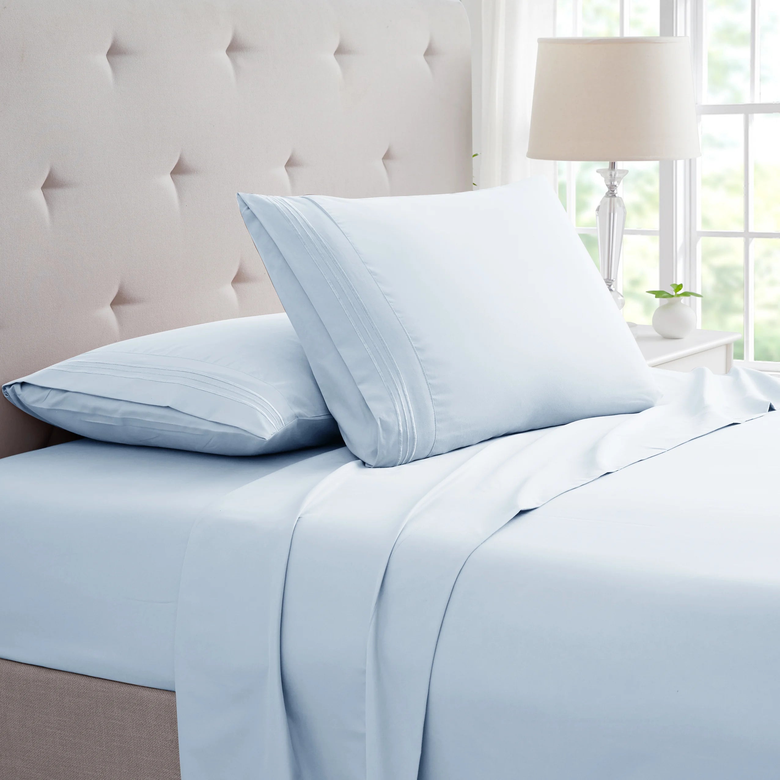 Bamboo 1800 Thread Count 4-Piece 3 Line Embroidered Sheet Set - Egyptian Luxury, Organic, 16 Inch Deep Pocket - Shrink, Fade Wrinkle Resistant