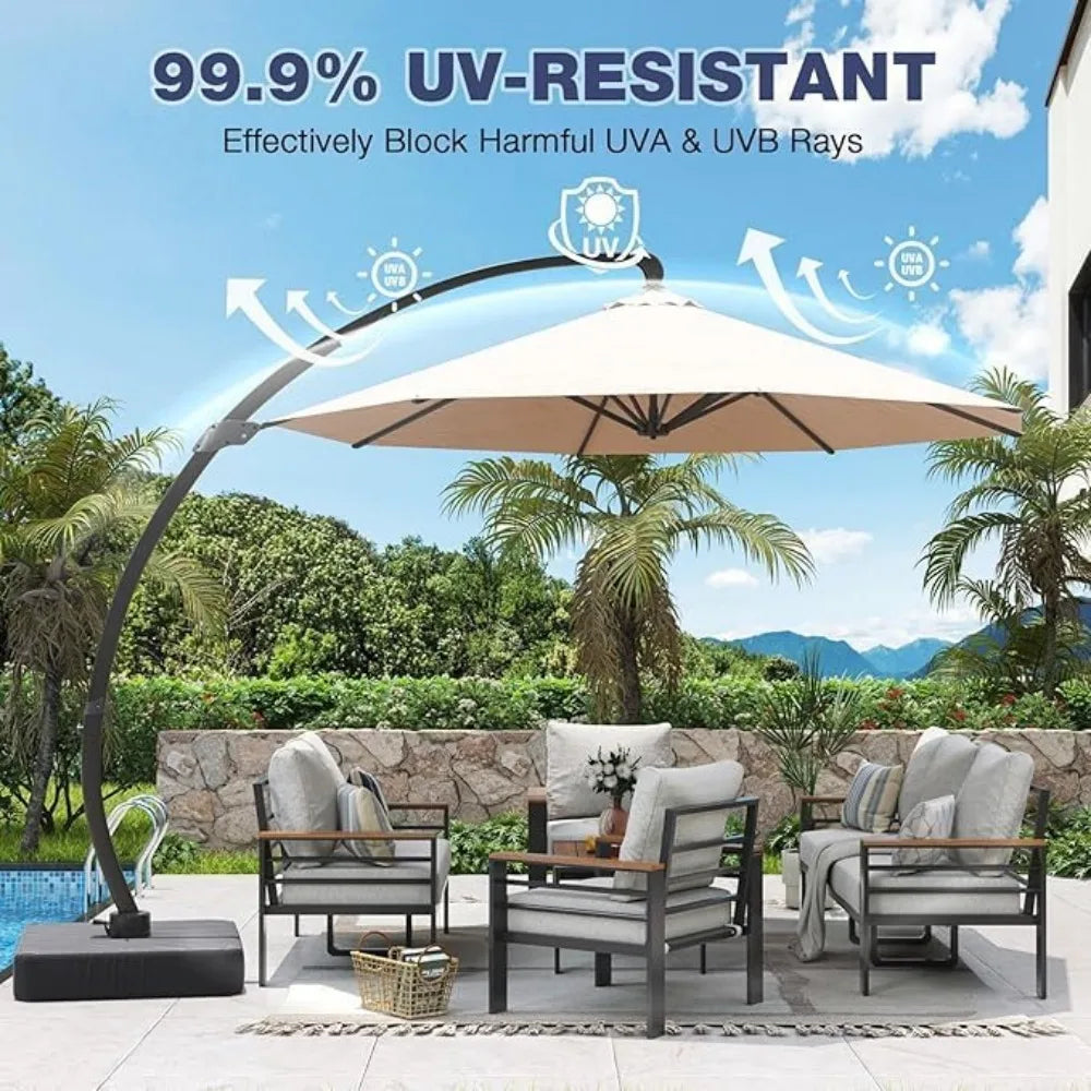 Large Heavy-Duty Cantilever Umbrella with 360° Rotation, Windproof Ribs for Outdoor Patios, Pools, Decks, Gardens