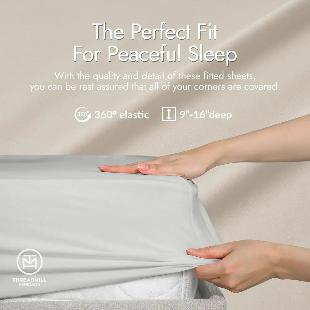 Queen Size Bamboo Sheet Set - 4-Piece Viscose, Light Grey, Silky Soft, Cool & Breathable, 16 Deep Pocket, Moisture Wicking & Cool