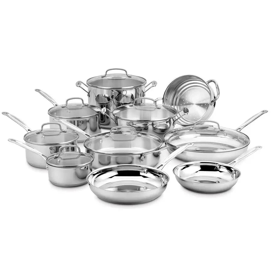 17Piece Stainless Steel c Set, Chefs Classic Steel Collection with Pure Aluminum Core for Quick and Even Heat, Cool Grip
