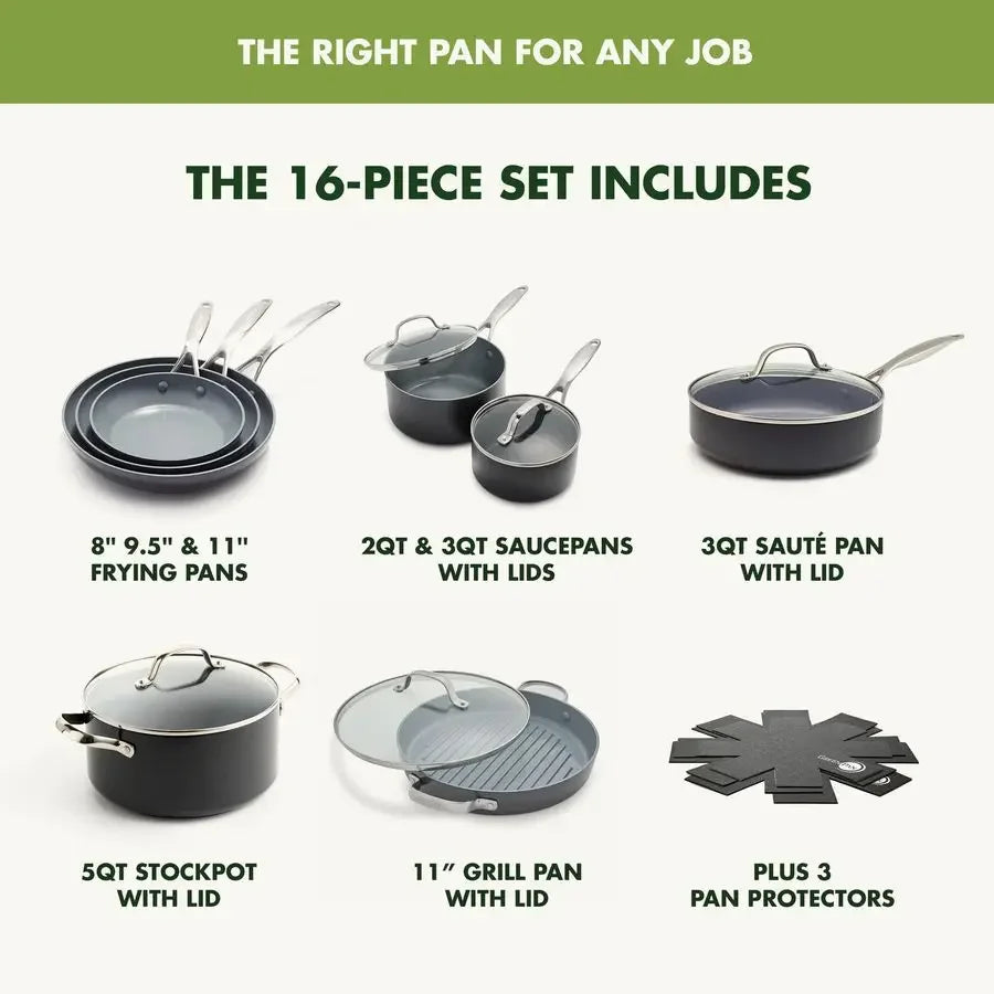 Valencia Pro Ceramic Nonstick 16 Piece Cookware Set, Hard Anodized PFASFree Pots amp Pans, Induction Ready, Compatible on All C