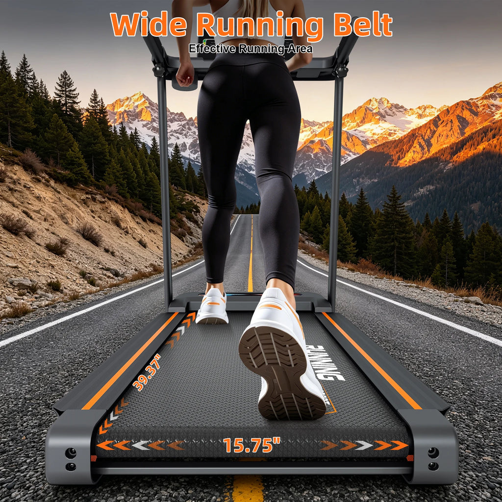 Home Foldable Treadmill with 15% Incline, Quick Fold Frame, Wide Running Belt, Brushless Motor, 12 HIIT Modes, 330 LBS Capacity, Bluetooth App & Heart Rate Monitor