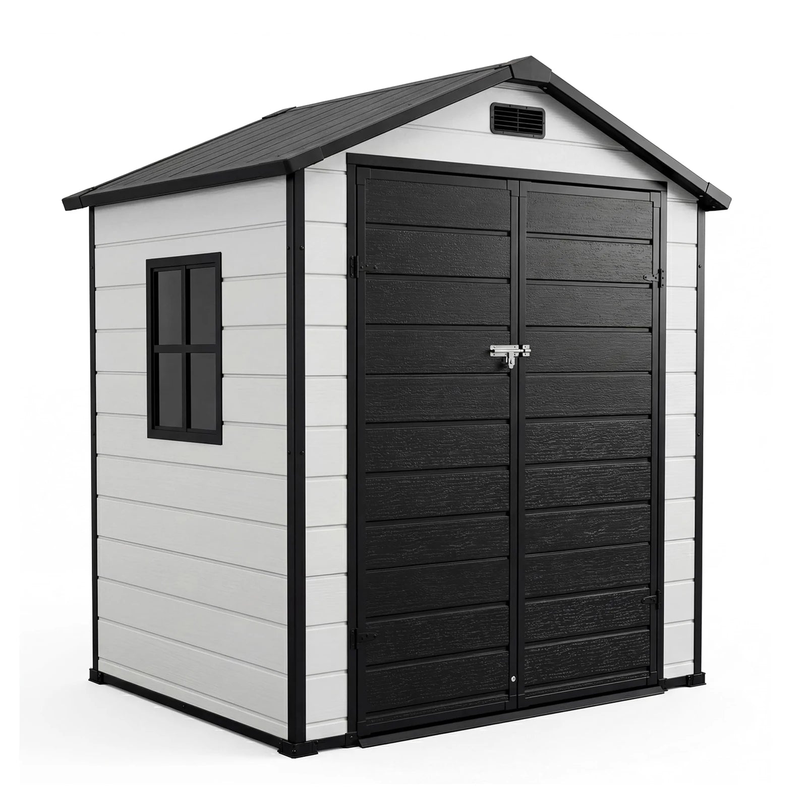 6x4 FT Resin Outdoor Storage Shed, Double Wall Waterproof Lockable Garden Tool Shed With Window, Double Doors For Bike Lawn Mower Patio