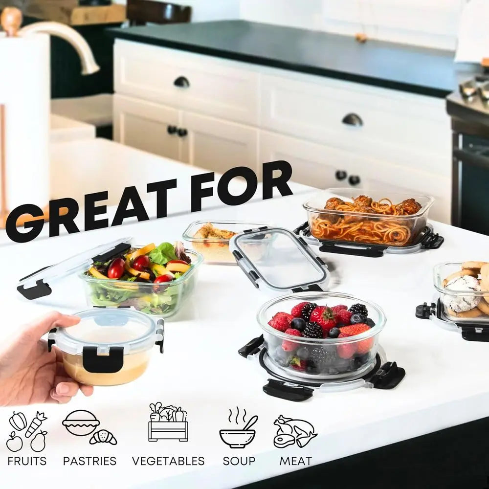 30 Glass Food Storage Containers with Lids - Reusable Meal Prep Containers or Lunch and Leftovers - Airtight & Leakproof Snap Lock