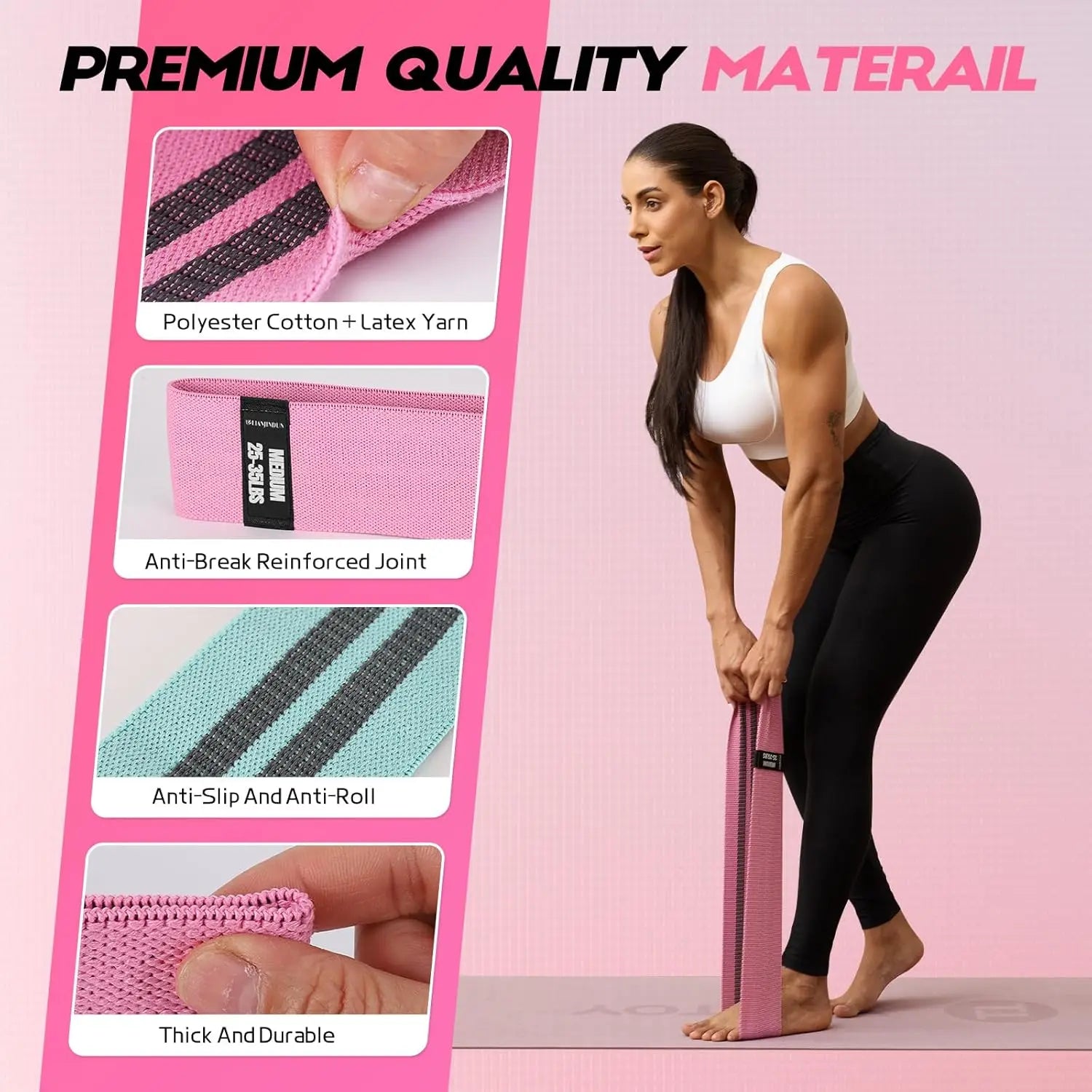Resistance Bands for Working Out with Guide, 4 Workout Bands for Women & Men, Fabric Exercise Bands for Legs, Hip, Glute, Butt,
