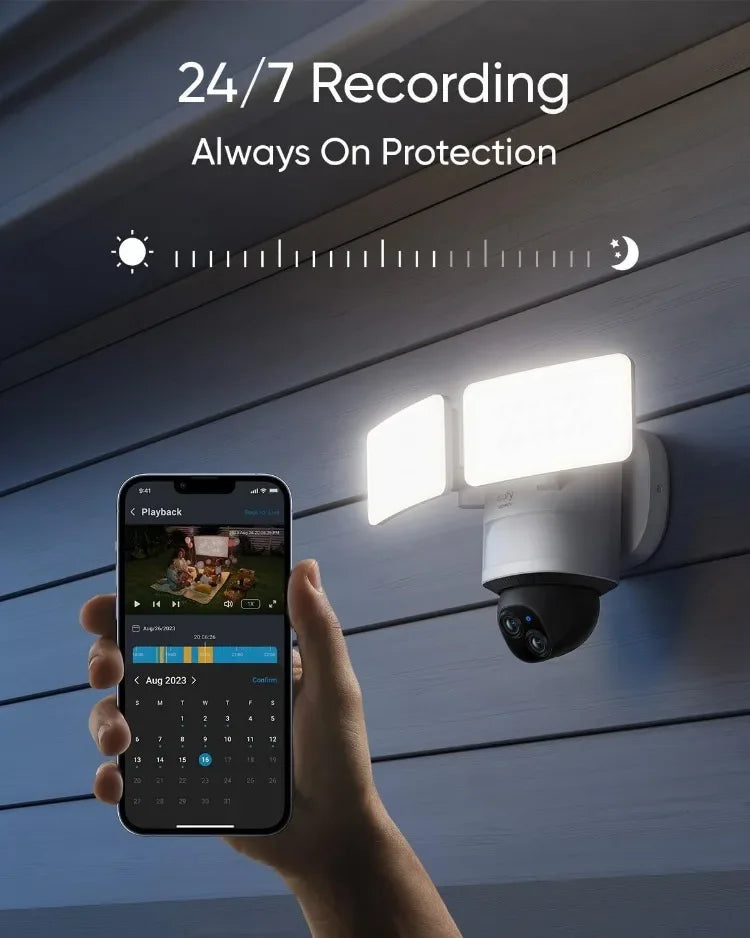 Good Camera Floodlight Camera E340 Wired, Security Camera Outdoor, 360° PTZ, 24/7 Recording, 2.4G/5G Wi-Fi, 2000 LM,Motion Detector