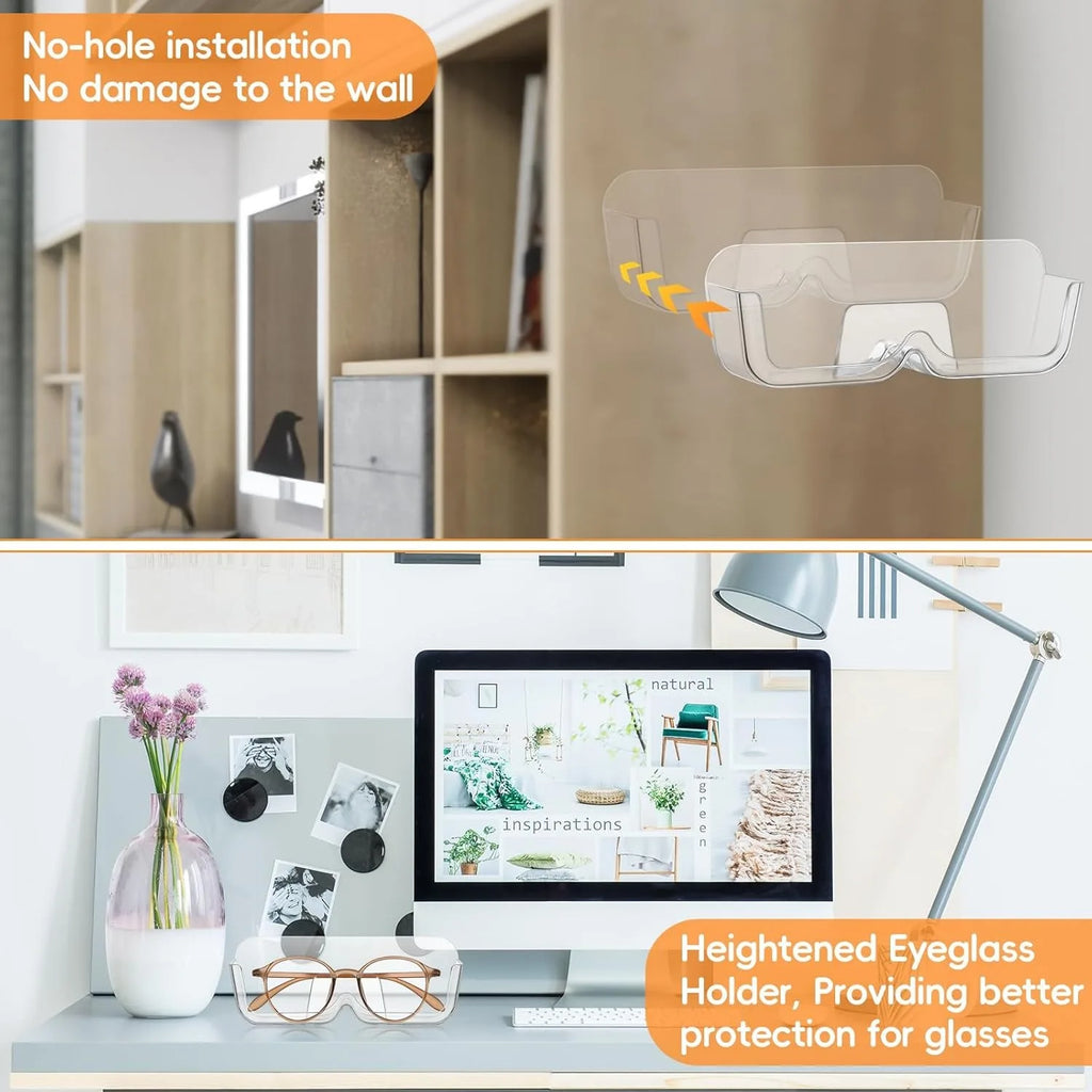 3pcs Wall-Mounted Glasses Holder Stand - Adhesive Eyeglasses Organizer for Nightstand, Reading Glasses, and Sunglasses - Clear