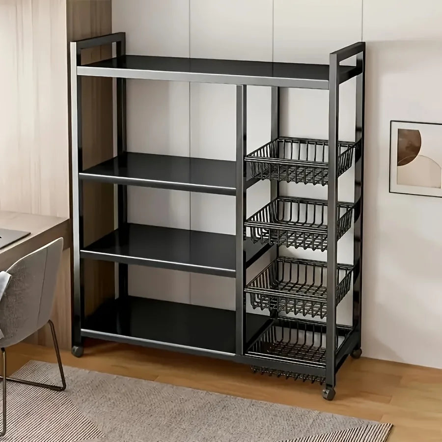1pc Movable Storage Rack, Adjustable Kitchen Shelf with Baskets, Kitchen Organizer And Storage, Metal Shelf Rack with Wheels, Suitable for Garage, Pantry, Bathroom, Closet, Warm House Gift, New Home, Standing Shelf, Utility R