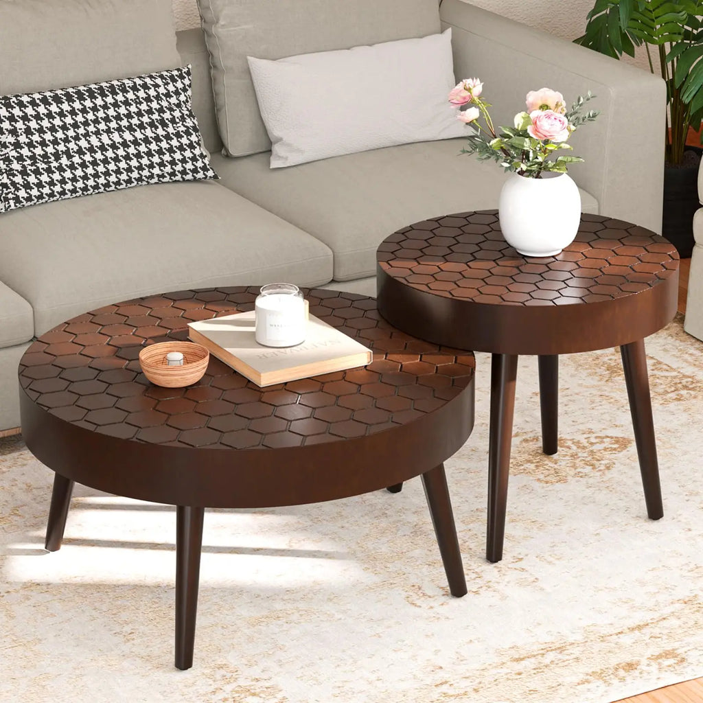 Coffee Table and End Table Sets, Round Marble Modern 3-Piece Living Room Table Set for Office, Living Room, Apartment