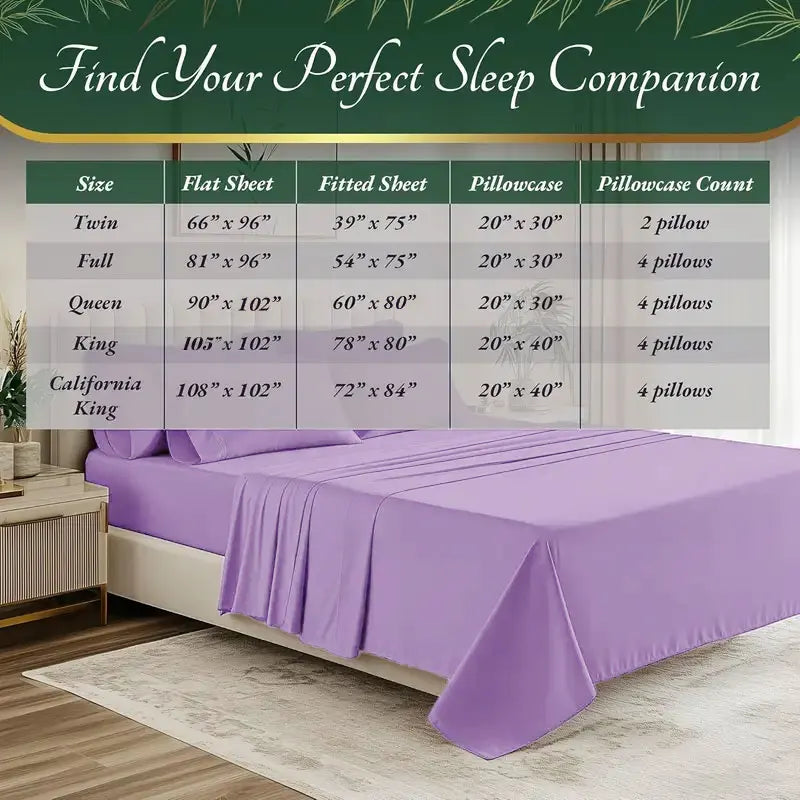 4pcs/6pcs Bamboo Cooling Sheet Set -Breathable And Comfortable - Fit for Hot Sleepers