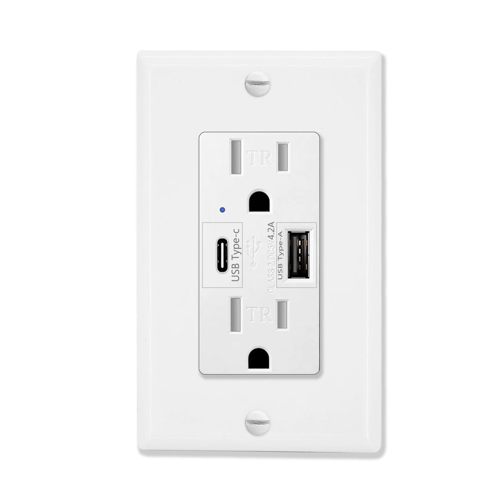 2PK 4.2/5.8A 110V Dual USB Port Type C Wall Socket with LED Indicator Charger AC Power Receptacle  Tamper Resistant Outlet Panel