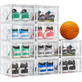 Stackable Shoe Storage Box with Magnetic Door, Thickened Design for Sneaker Display and Hat Organizer, White