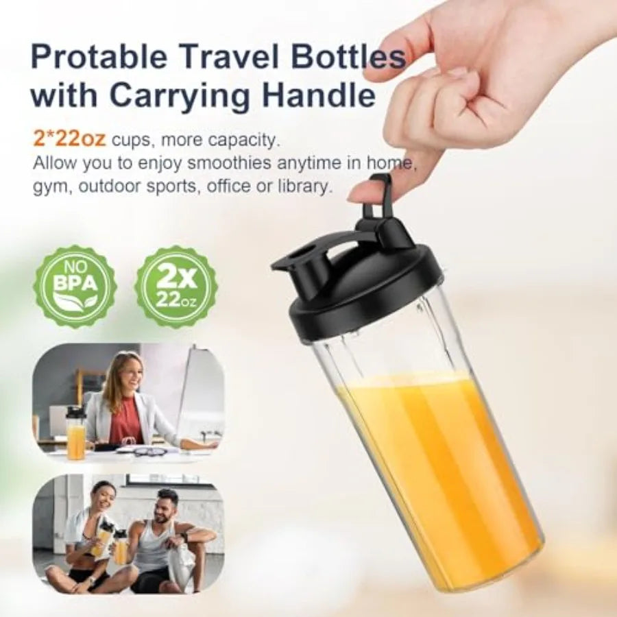Smoothie Blender, 900W Personal Blender for Shakes and Smoothies for Kitchen with 2 Portable Cups 22oz, Single Serve Smoothies