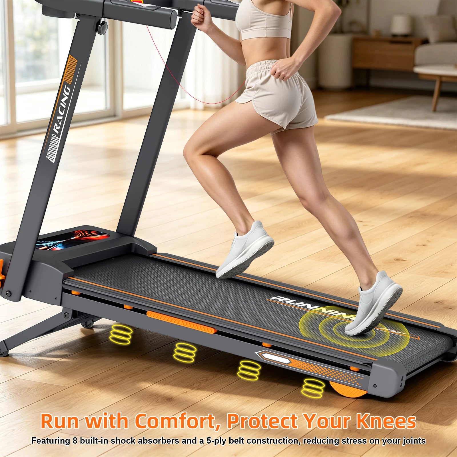 Home Foldable Treadmill with 15% Incline, Quick Fold Frame, Wide Running Belt, Brushless Motor, 12 HIIT Modes, 330 LBS Capacity, Bluetooth App & Heart Rate Monitor