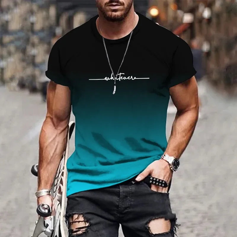 Minimalist Letter Printed Gradient Men's T-shirt Daily Sports Leisure Running Quick Drying Men Clothing Outdoor Daily Streetwear