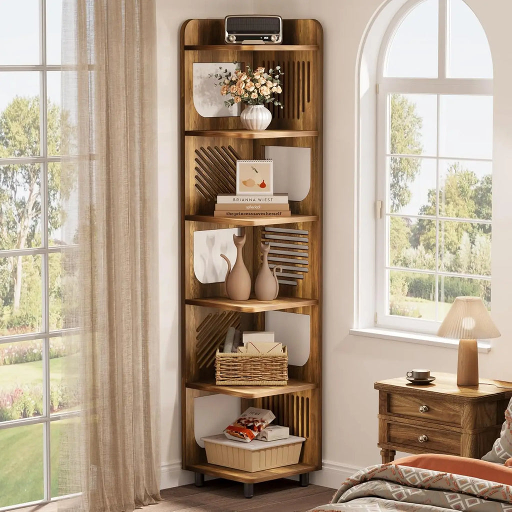 Corner Shelf,Narrow Corner Bookshelf,Freestanding Corner Display Storage Shelf Organizer for Living Room, Kitchen, Office