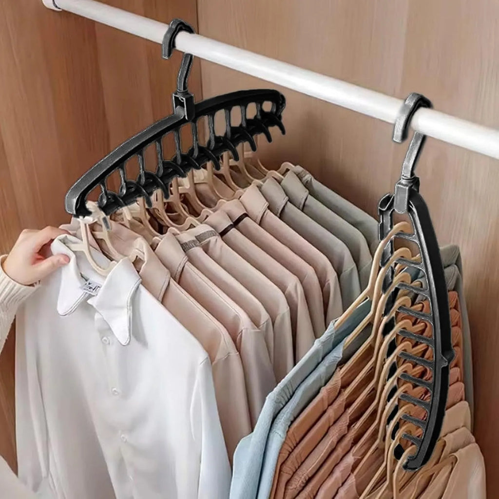11-Hole Magic Folding Clothes Hanger Organizer, Folding Hangers, Shirt Hangers Space Saving - Black Dress Suit Coat Hangers ，Design Wardrobe Storage for Coats | Closet Clothing Organizers | Clothes Hangers for Wardrobe Apar