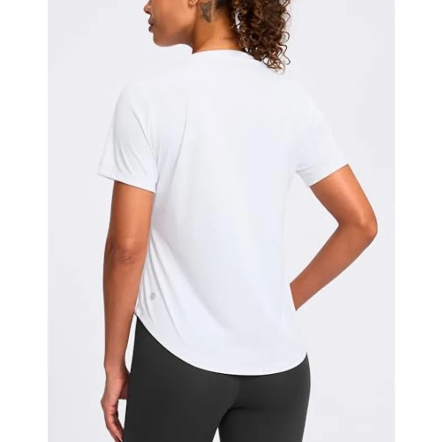 Womens Workout Shirts V-Neck Short Sleeve UPF 50+ Sun Shirt Moisture Wicking Dry Fit Top for Gym, Running, Athletic