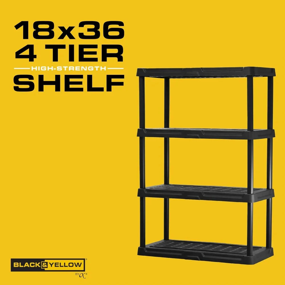 CENTREX CX 4-Tier Heavy Duty Plastic Storage Shelves 150lbs Capacity Per Shelf Black Weather-Resistant Easy Assembly Garage Kitchen