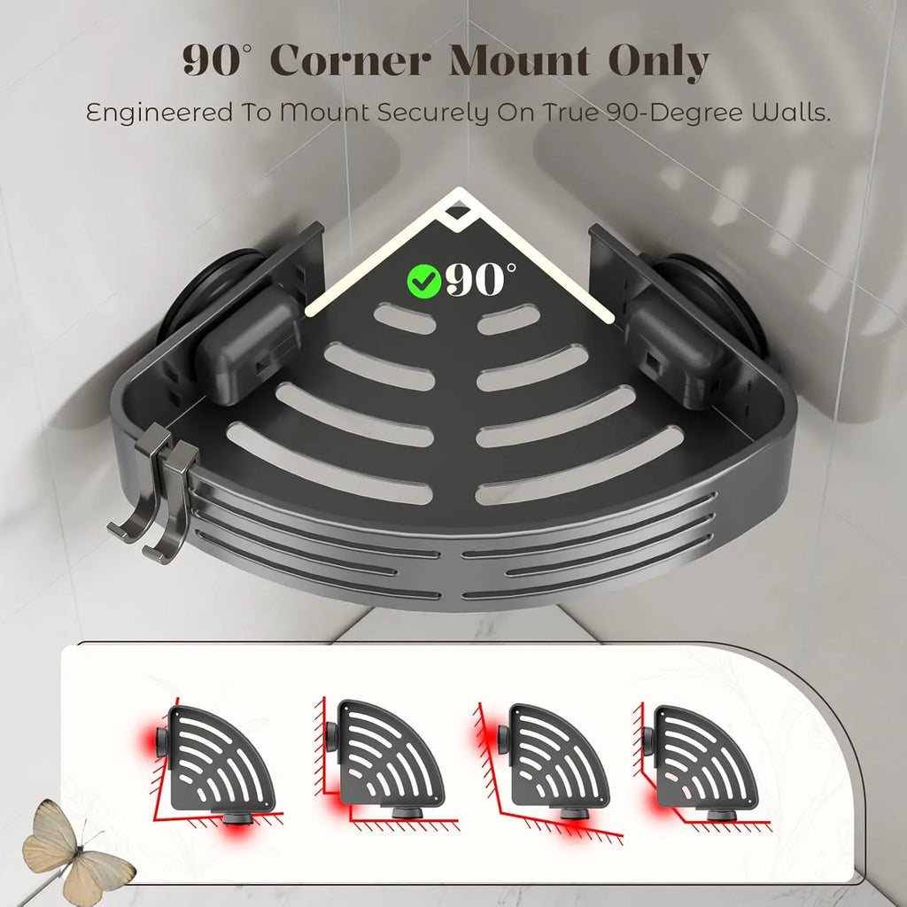 Strong Vacuum Suction Corner Shelf, Bathroom Vanity Organizer, Holds Shampoo Soap, No Tools Needed
