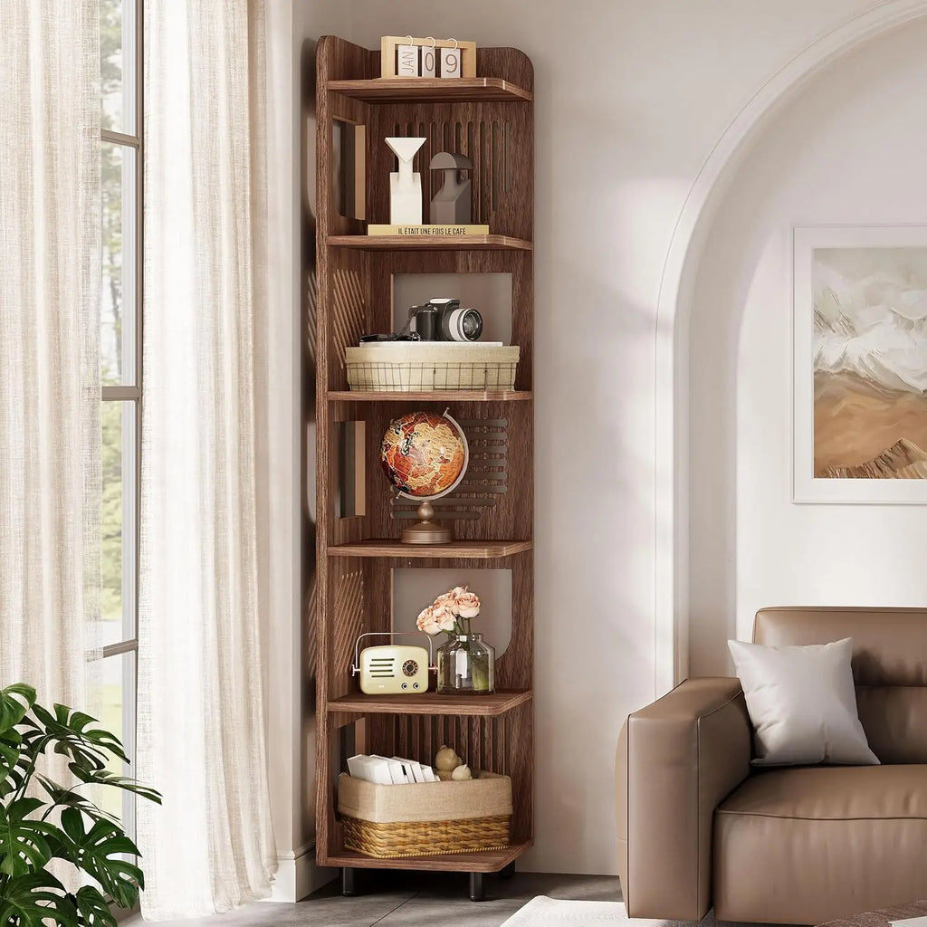 Corner Shelf,Narrow Corner Bookshelf,Freestanding Corner Display Storage Shelf Organizer for Living Room, Kitchen, Office