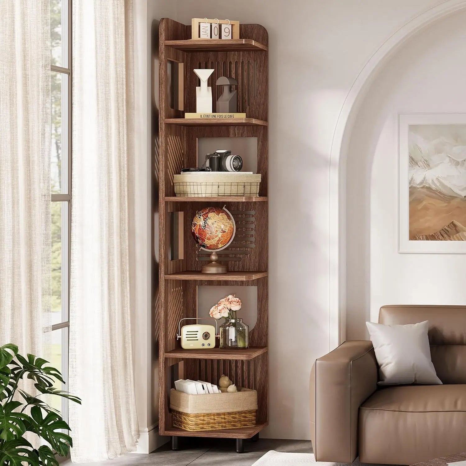 Corner Shelf,Narrow Corner Bookshelf,Freestanding Corner Display Storage Shelf Organizer for Living Room, Kitchen, Office