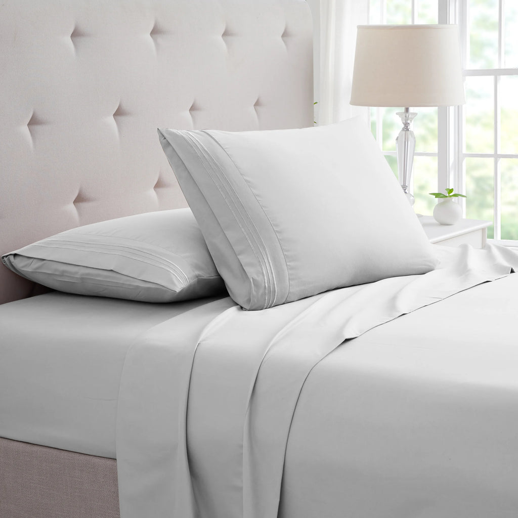 Bamboo 1800 Thread Count 4-Piece 3 Line Embroidered Sheet Set - Egyptian Luxury, Organic, 16 Inch Deep Pocket - Shrink, Fade Wrinkle Resistant