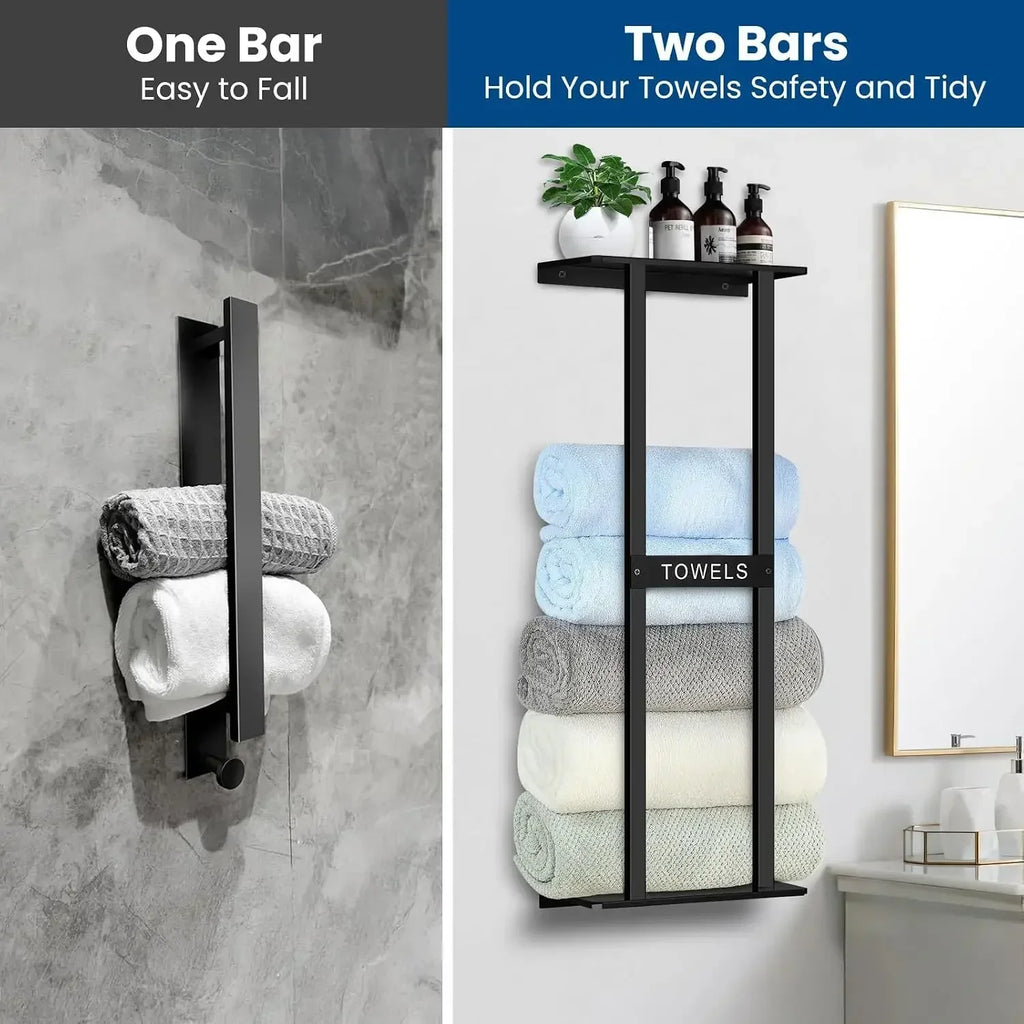 Bathroom towel rack, wall-mounted bathroom towel rack, 30-inch heavy duty 6 large towels, wall-mounted towel rack for rolling towels, black