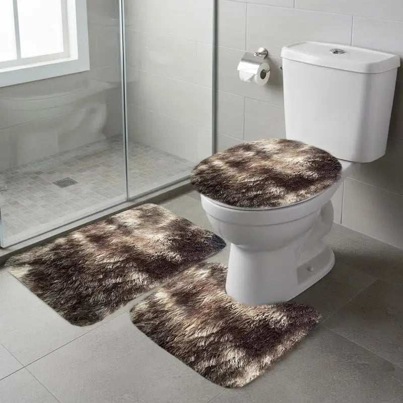 3pcs Mixed Color Bath Rug Set, Bath Mat And Contour Mat And Toilet Seat Cover, Soft Microfiber Water Absorbent And Non-Slip Bathroom Rugs, Machine Washable, Easy to Dry