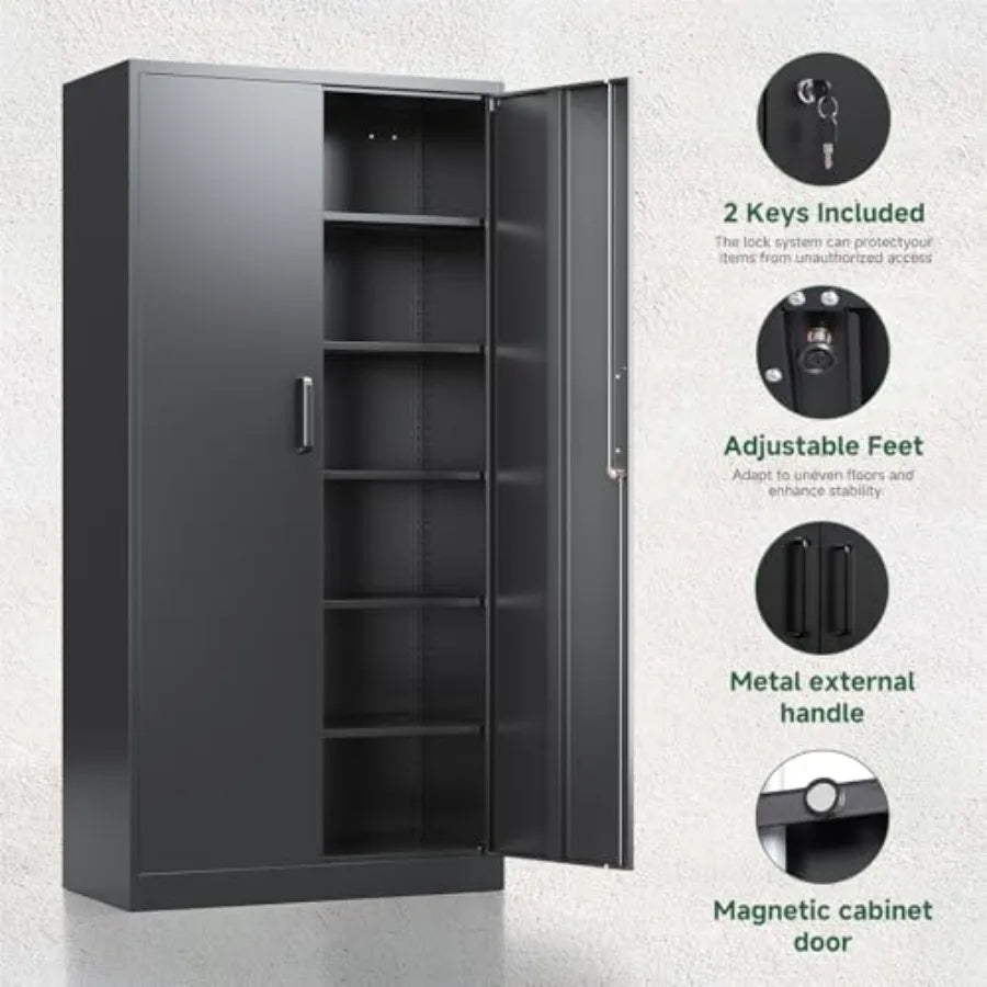 Metal Garage Storage Cabinets with Lock-72 Tall Tool Organizer Steel Lockers, 5 Adjustable Layers Shelves for Home, Office