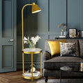 Modern Gold 2-Tier Tall Standing Floor Lamp with Storage Table Reading Light for Bedroom Office Living Room Reading Light