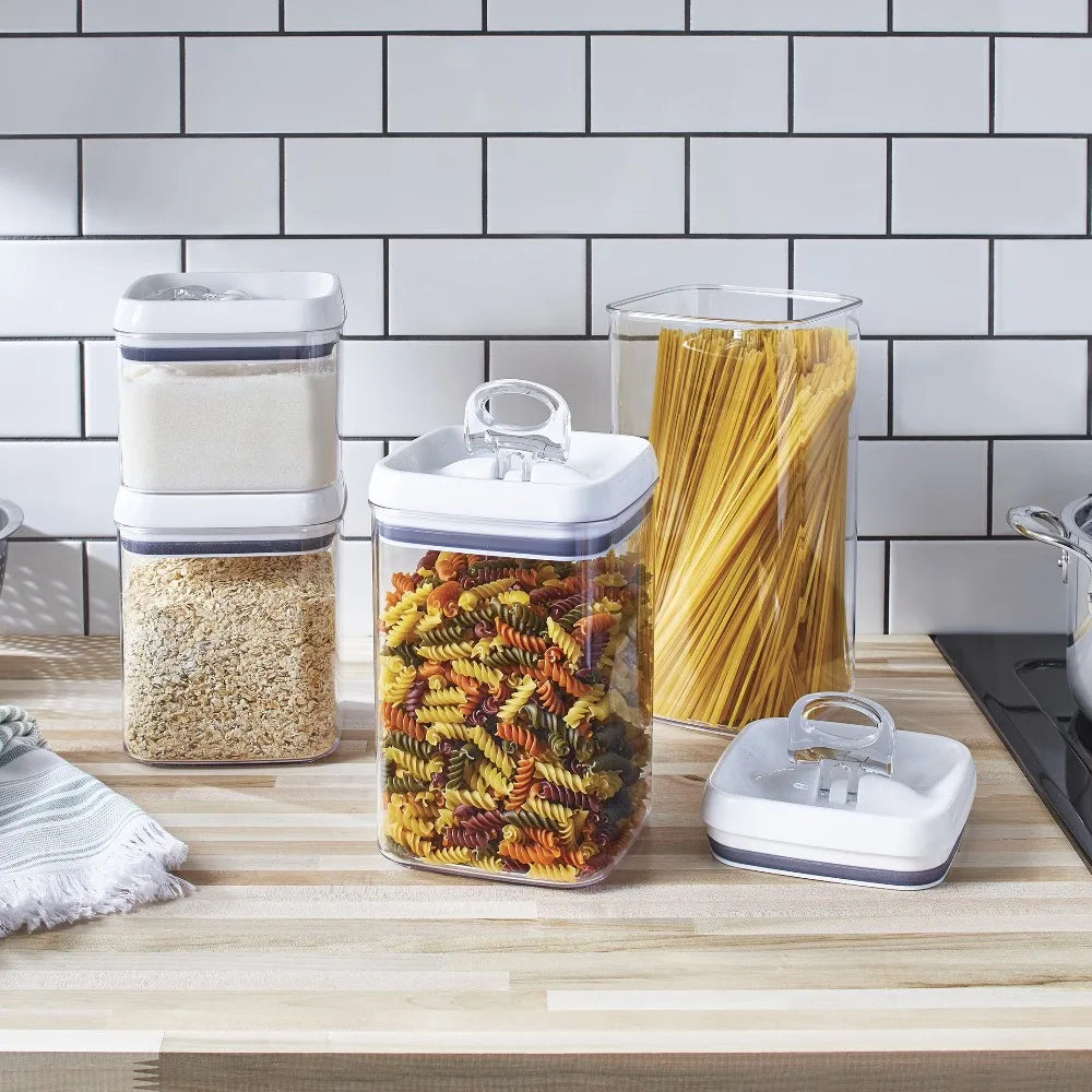 Clear Square Food Storage Container with Easy Open Flip Tight Lid BPA Free Plastic Meal Prep Box for Kitchen Pantry Organization