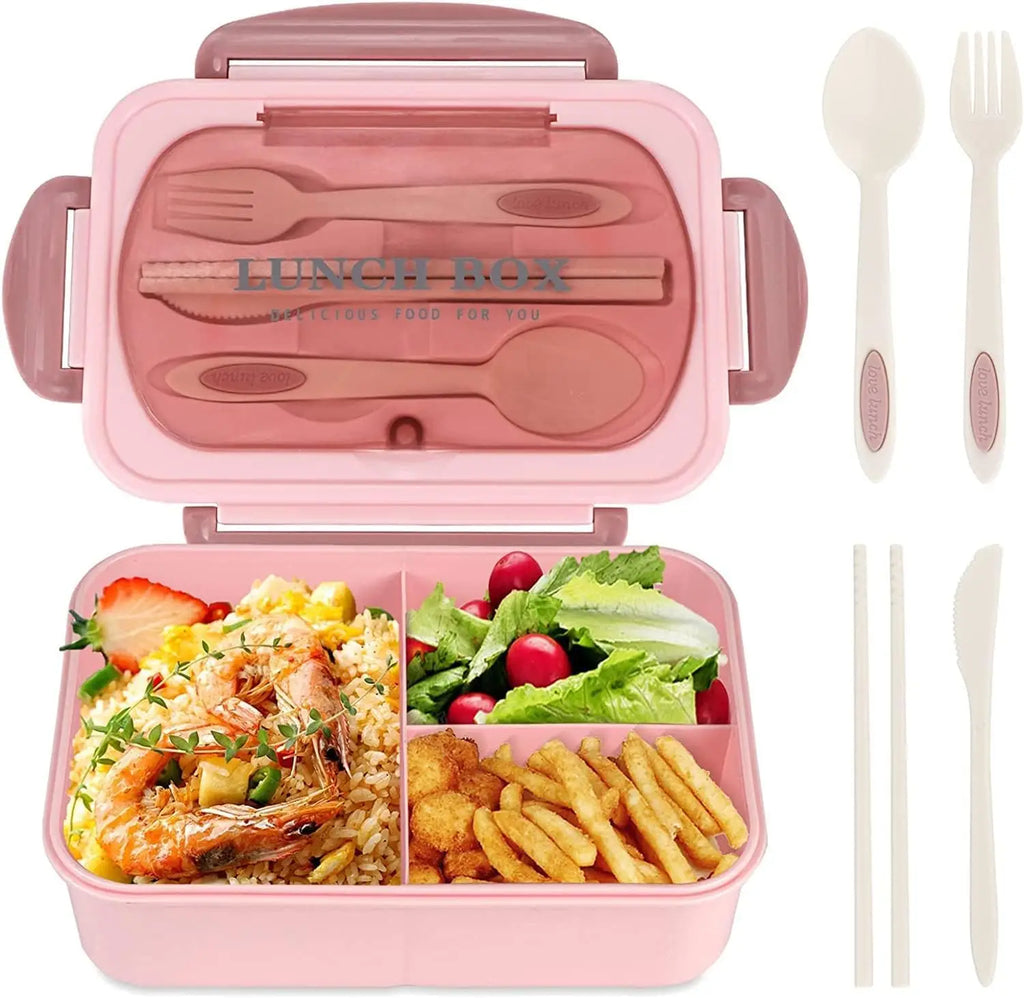 1200ML Lunch Bento Box for Adults Office Worker Picnic LeakProof Lunch Box with Utensils 3 Compartment Bento Box Microwave Safe