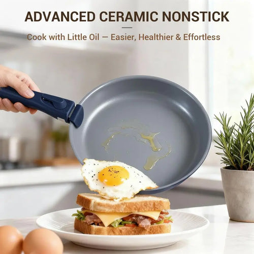 18Piece Ceramic Pots and Pans Set Non Stick, Non Toxic Cookware Set with Removable Handles, Pot Sets for Cooking, Induction Ready