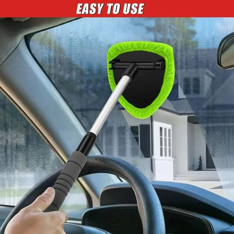 Windshield Cleaner Tool – Car Interior Window Cleaning Kit with Extendable Handle & 4 Microfiber Pads, Auto Wiper Inside Windshield Brush for Car & Home Windows