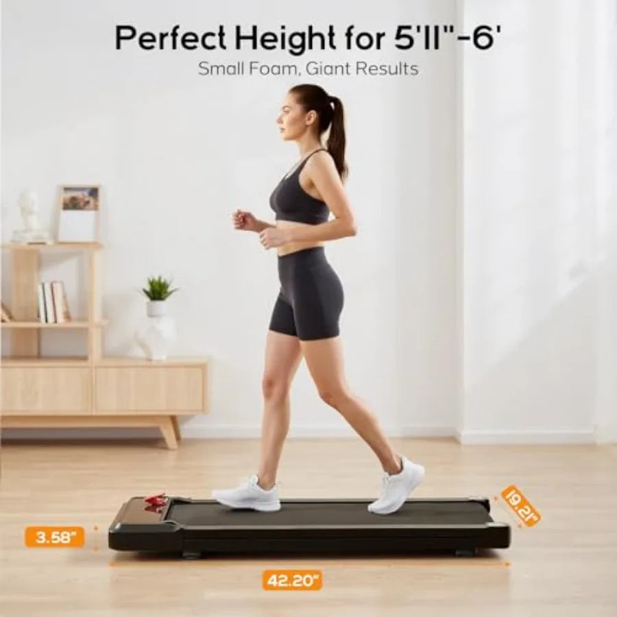 Walking Pad Under Desk Treadmill, Portable Compact Electric Walking Treadmill, Quiet Fitness Machine with Remote Control and LE
