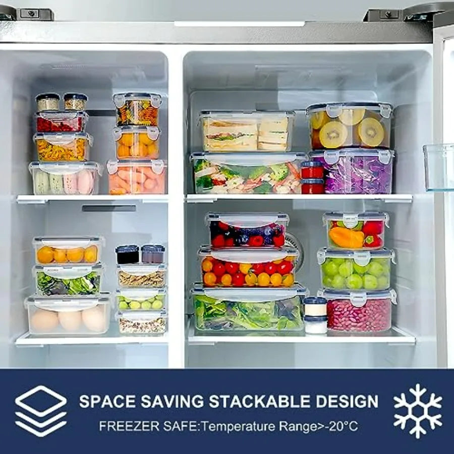 50 PCS Food Storage Containers Set, Plastic Food Containers for Pantry Kitchen Storage and Organization, Microwave and Dishwasher safe
