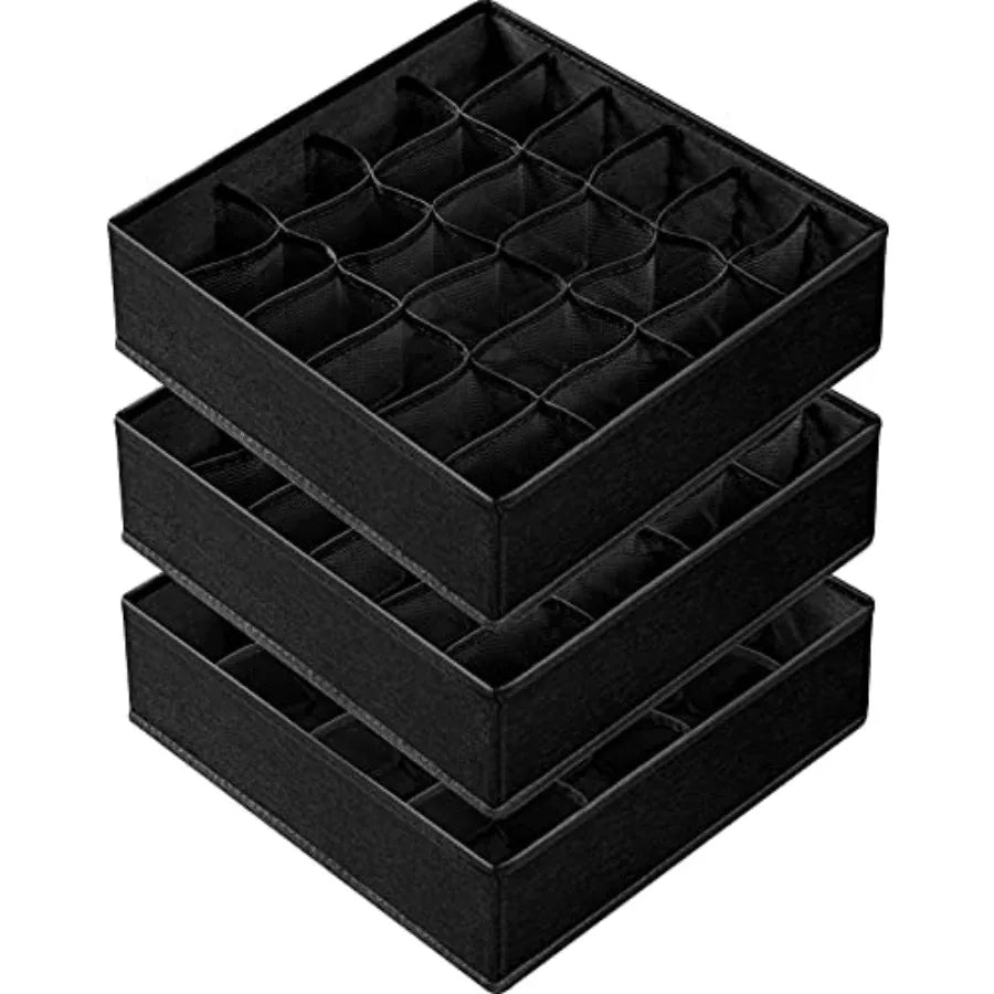 3 Pack Sock Underwear Drawer Organizer Dividers, 64 Cell Fabric Foldable Dresser Organizer for Closet Organizers and Storage Bo