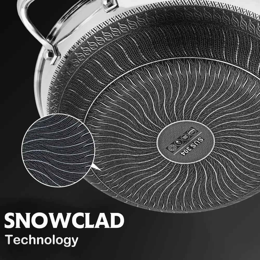 12 Inch Stainless Steel Wok Pan,4L Hybrid Woks StirFry Pans Nonstick with Snowclad Technology,Induction Cooking Pan with Lid,PF