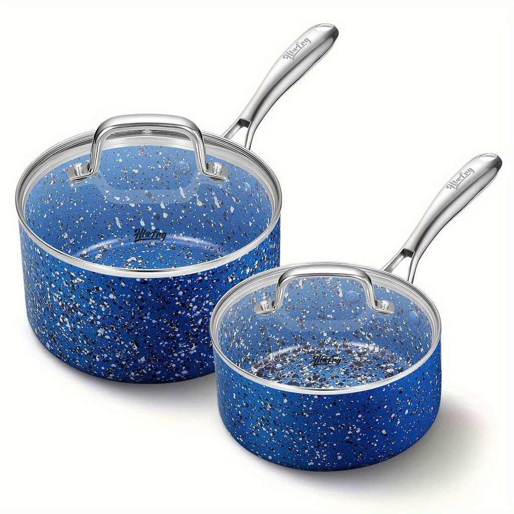 HLAFRG Sauce Pan Set with Lid, Nonstick 2Qt & 3Qt Pot Set with Lid, Small Pot with Stainless Steel Handle, Blue Pot Set