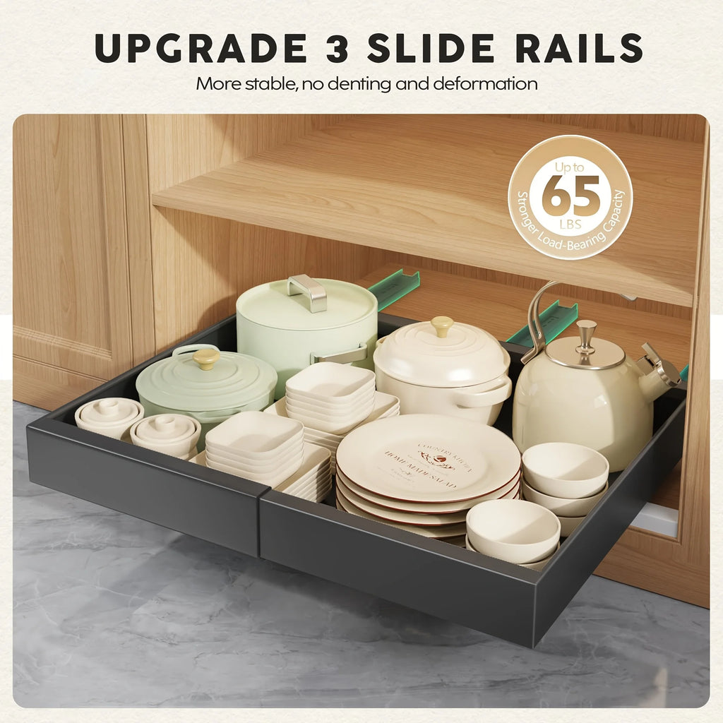2/4/6pcs Expandable Pull Out Drawers for Kitchen Cabinets Sliding Storage Shelves, Heavy Duty Carbon Steel Pantry Organizer, No Drill Under Sink Roll Out Basket, Easy Access Cabinet Shelf for Bathroom & Laundry