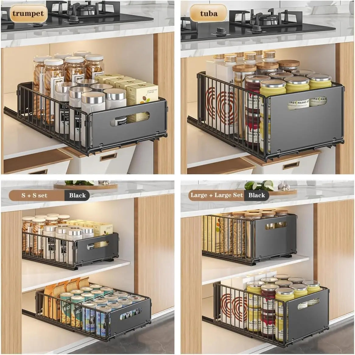 2PCS Pull Out Cabinet Organizer Under Sink Organizer Slide Out Drawers Pantry Shelves Drawer Storage for Kitchen Cabinet