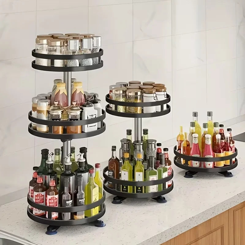 360-Degree Rotating Kitchen Organizer - Metal Spice Rack Featuring Storage Containers  Available in Double Or Triple