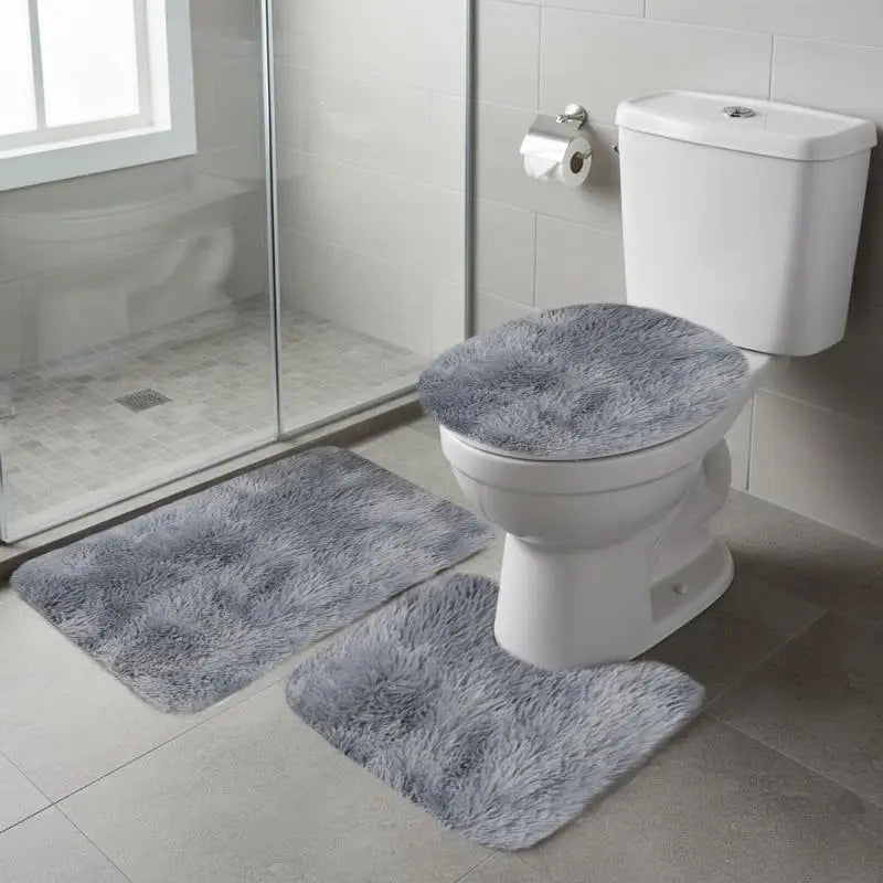 3pcs Mixed Color Bath Rug Set, Bath Mat And Contour Mat And Toilet Seat Cover, Soft Microfiber Water Absorbent And Non-Slip Bathroom Rugs, Machine Washable, Easy to Dry