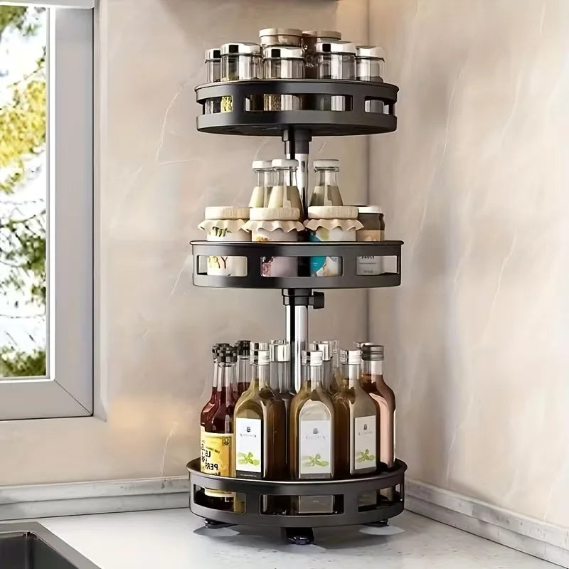 360-Degree Rotating Kitchen Organizer - Metal Spice Rack Featuring Storage Containers  Available in Double Or Triple