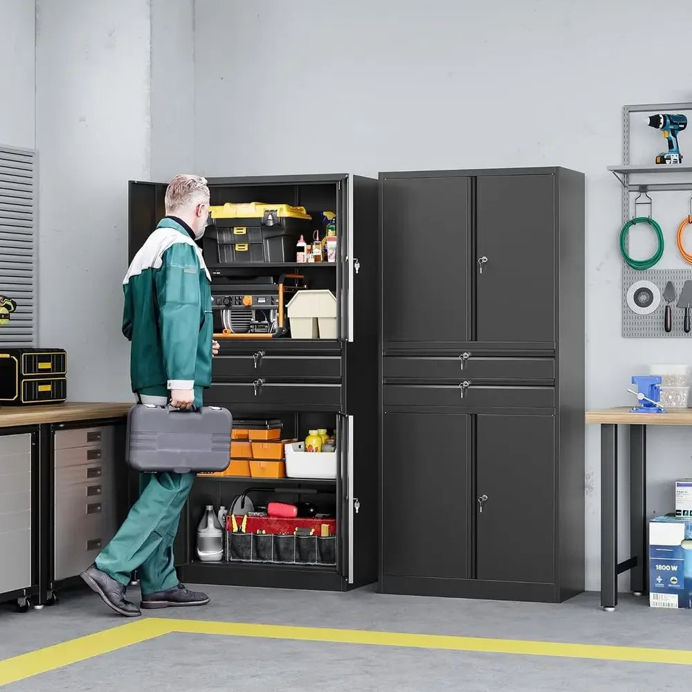 Metal Garage Storage Cabinet,71 Heavy Duty Steel Tool Cabinet with 4 Door LockAdjustable Shelves and 2 Drawer for Garage Home O