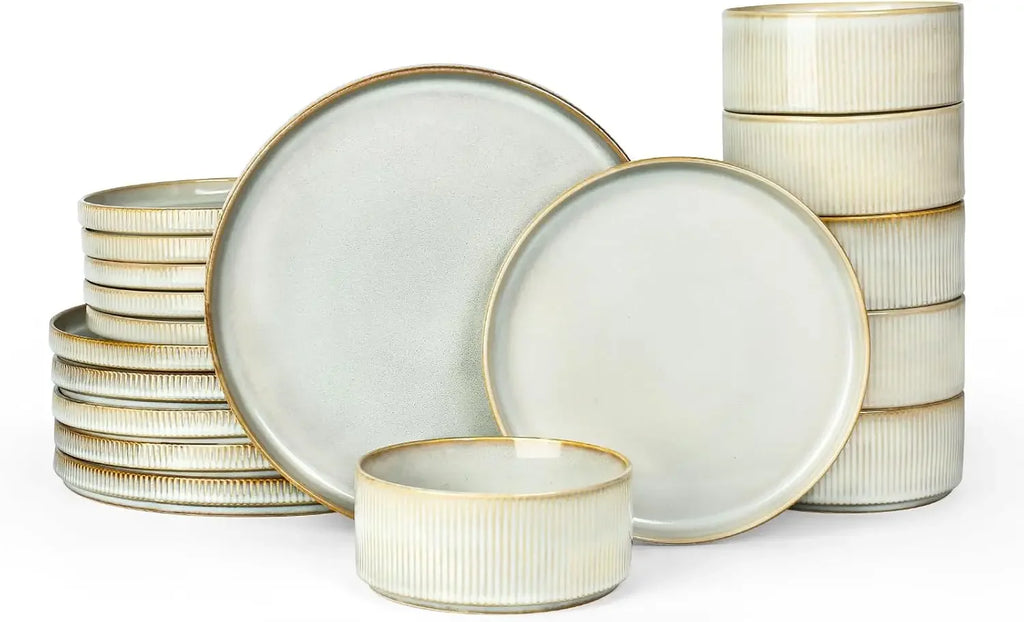Star Plates and Bowls Sets, Modern Stoneware Dinnerware Sets for 6, 18-Piece Kitchen Dish Set - Chip and Scratch Resistant