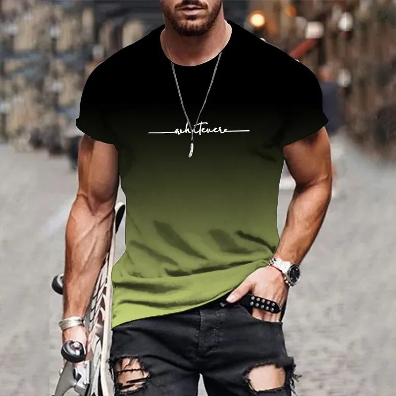 Minimalist Letter Printed Gradient Men's T-shirt Daily Sports Leisure Running Quick Drying Men Clothing Outdoor Daily Streetwear