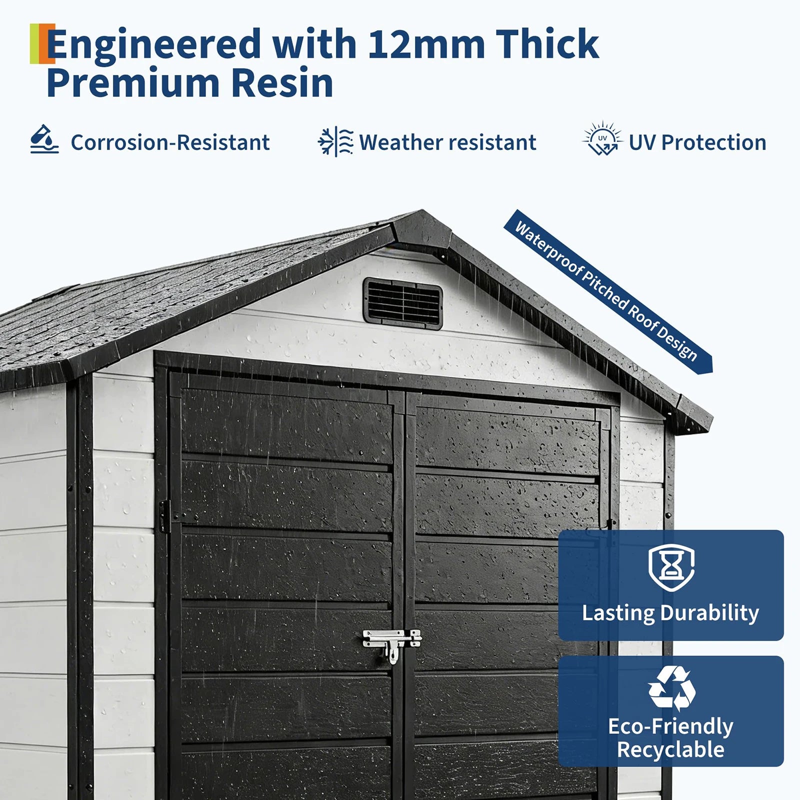 6x4 FT Resin Outdoor Storage Shed, Double Wall Waterproof Lockable Garden Tool Shed With Window, Double Doors For Bike Lawn Mower Patio