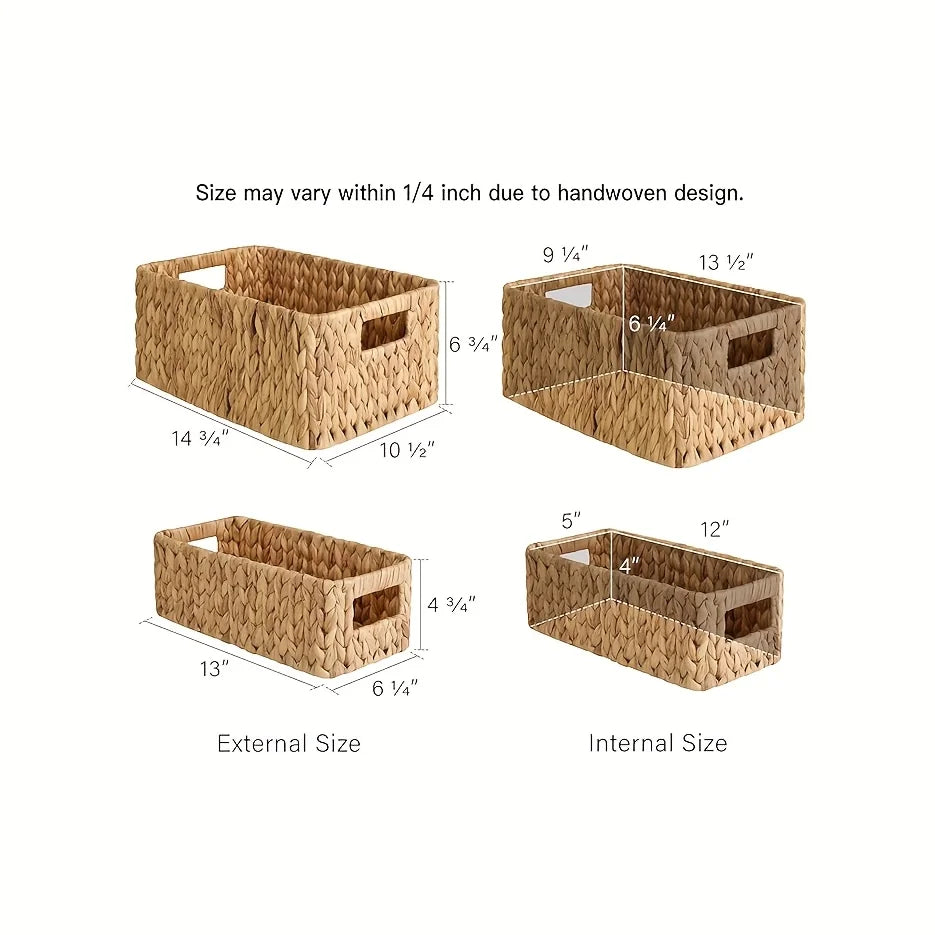 Storage Baskets, Square Wicker Baskets With Built-in Handles, Hand-Woven Baskets For Bedroom, Bathroom, Pantry, Shelves, Shelf Baskets